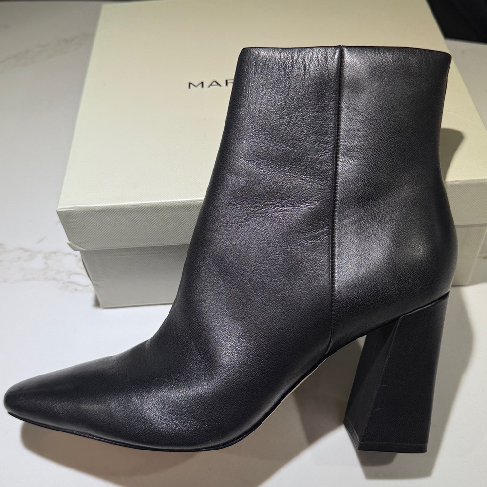 🥳NEW MARC FISHER Mlyanara 3 1/2” Heel Leather Ankle Boots, Black - Picture 7 of 16